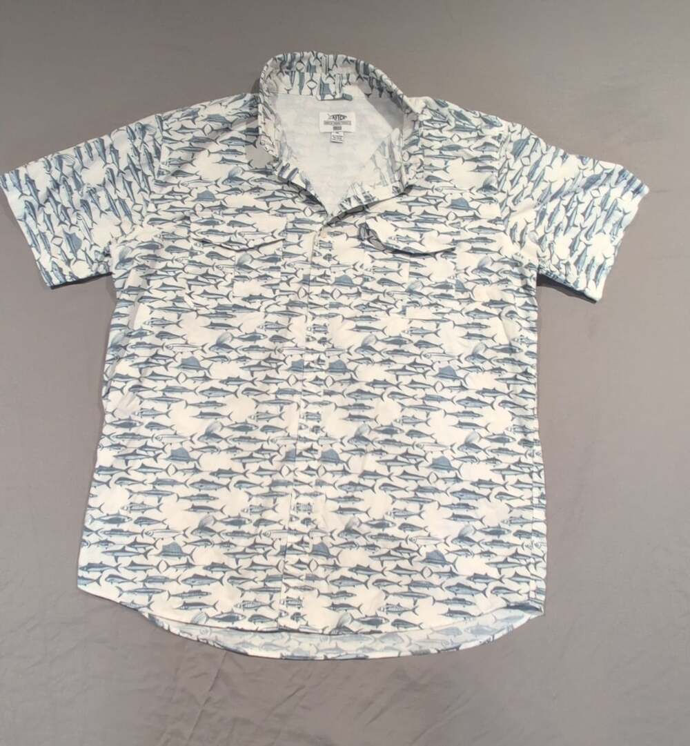 AFTCO American Fishing Tackle Co. Short Sleeve Button Down Fishing Shirt XL Fish